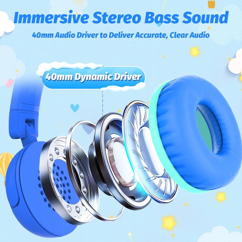 IMYB V1 Kids Headphones, Wired Stereo Foldable Tangle-Free 3.5mm Adjustable On-Ear Headphones for Kids for School/Toddlers/Childrens/Teens/Boys/Girls/Ipad/Tablet/Kindle/Phones/Travel/Plane (Blue-RV) - Image 3